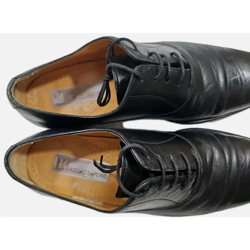 Massimo Emporio Dress Shoes Men's US 9 Black Leather Cap Toe Oxford.